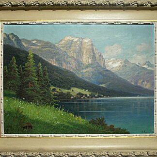 Moser, Hermann (1835 - ?). - Alpenlandschaft mit See.