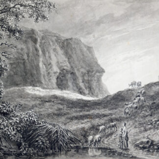 Gessner, Salomon (1730–1788): - Berglandschaft mit Tempel und Herde.