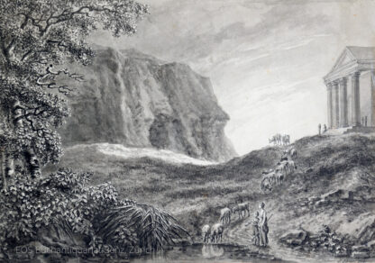 Gessner, Salomon (1730–1788): - Berglandschaft mit Tempel und Herde.