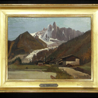 Dumont, Alfred (1828-1894): - Le village des Praz avec Aiguille du Dru et Aiguille Verte.