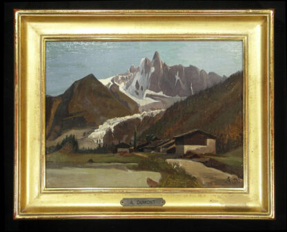 Dumont, Alfred (1828-1894): - Le village des Praz avec Aiguille du Dru et Aiguille Verte.